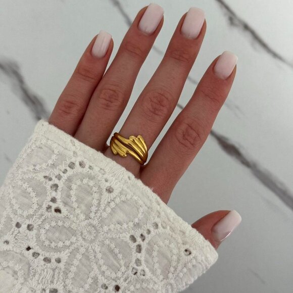 SKU:0244 gold ring vintage style made of high-quality materials stainless steel - Picture 3 of 4